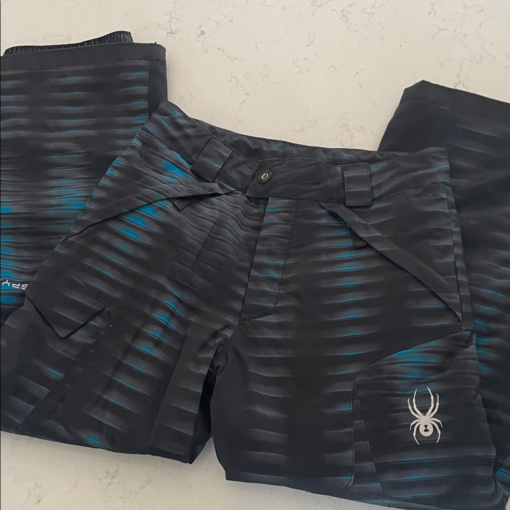 Boys Black and Blue Patterned Ski Pants